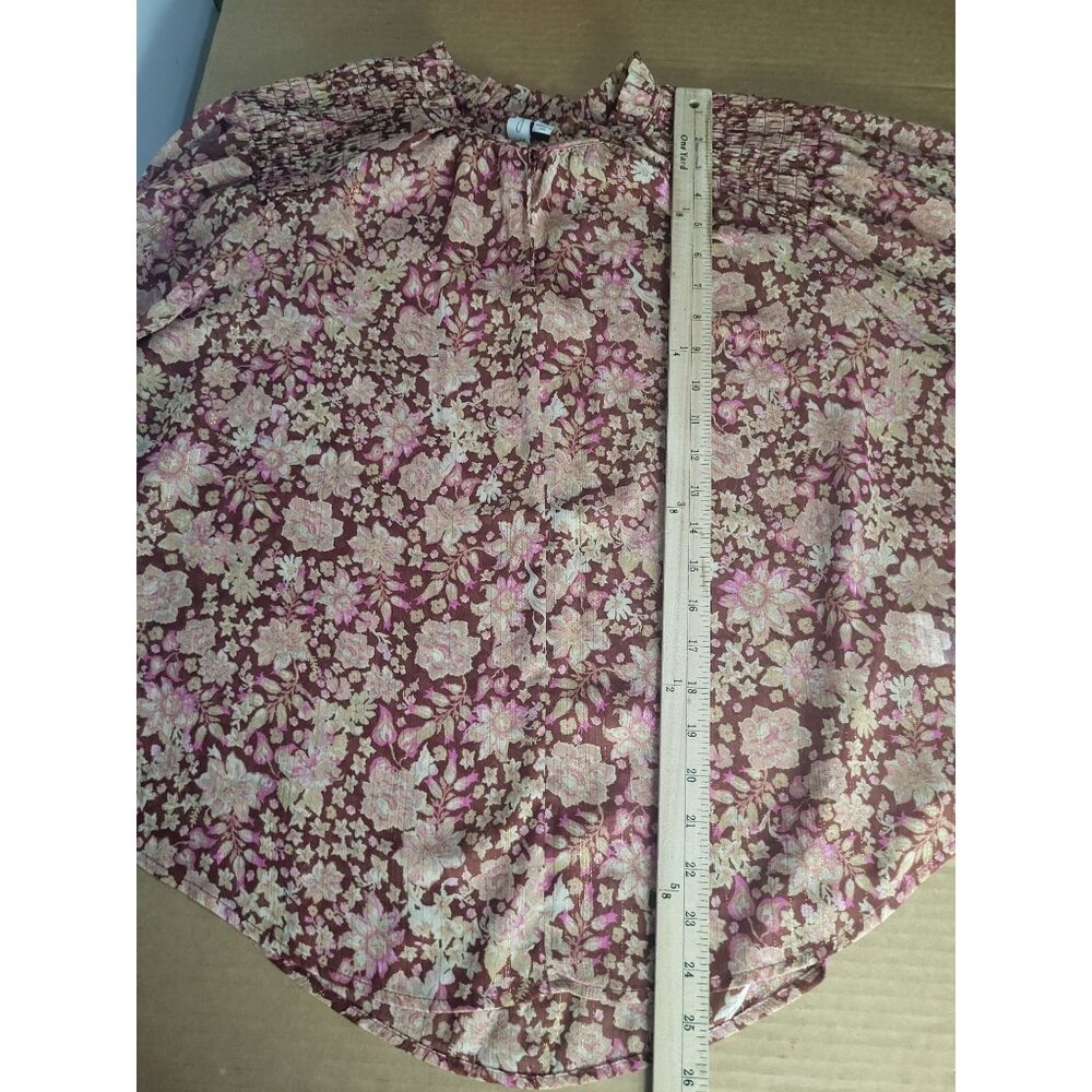 joie women's LG Semi Sheer Floral Metallic Fleck Smock Blouse Top Boho Whimsy - Picture 7 of 9